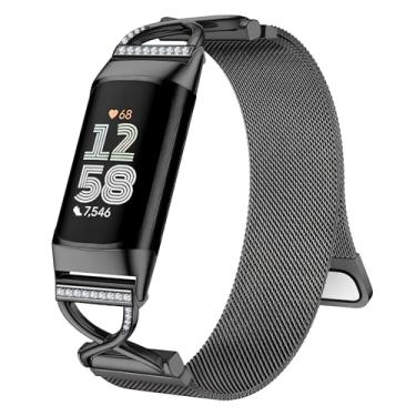Imagem de Hopply Pulseira masculina em forma de X, compatível com Fitbit Charge 6/Charge 5, pulseira ajustável de malha de metal de aço inoxidável, alça milanesa, para Fitbit Charge 6/Charge 5 Advanced Fitness