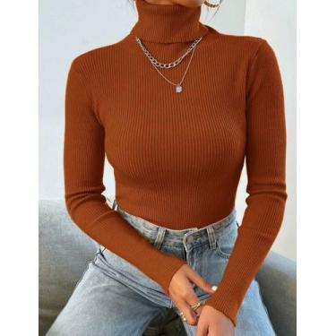 Imagem de Blusa Feminina Tricot Canelado Gola Alta Manga Longa - Calu Tricot, Fe