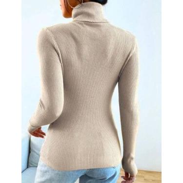 Imagem de Blusa Feminina Tricot Canelado Gola Alta Manga Longa - Calu Tricot, Ar