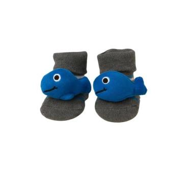 Imagem de Meia Antiderrapante Plin Baby 3D Baleia Azul