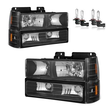 Imagem de Vizotae Faróis com lâmpadas para 94-98 GMC C/K 1500 2500 3500 Sierra, para 94-99 GMC C/K 1500 2500 Suburban Yukon + luzes de canto de sinal de para-choque, conjunto de pares