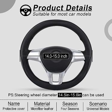 Imagem de BJSIA Capa de volante de carro, capa de volante de couro para homens, estilo esportivo, protetor universal de volante de carro com acessórios internos macios antiderrapantes (preto)