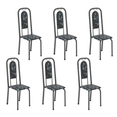 Imagem de Cadeiras para Sala de Jantar 6 Unidades Lara Preto Floral/ Mart Prata
