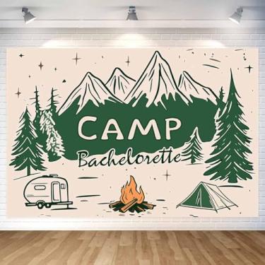 Imagem de Fundo de acampamento de despedida de solteira, decorações de despedida de solteira para faixa de adulto, tenda de floresta na montanha, fogueira, trailer, caminhada, foto, fundo, para chá de panela