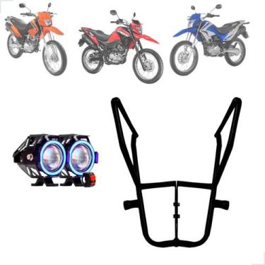 Imagem de Kit Protetor de Carenagem + Farol de Milha U7 Angel Eye Azul Moto Bros