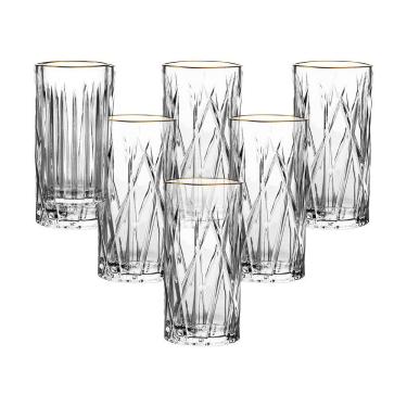 Imagem de Jogo de Copos Altos L’Hermitage Soho com Borda Dourada 350ml - 6 Peças