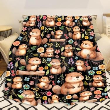 Imagem de Cobertor de castor, presentes de castor, cobertores de flanela macios, colcha aconchegante de animais fofos, leve para quarto de cama, decoração de sofá para quarto de crianças, mulheres e homens