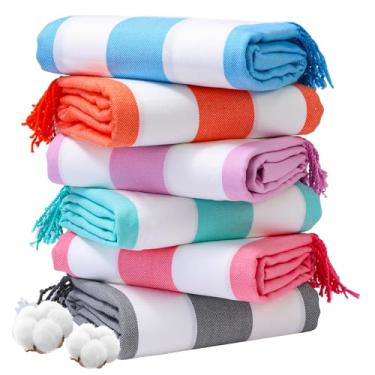 Imagem de Pacote com 6 toalhas de praia turcas grandes 188 cm x 96,5 cm finas de secagem rápida sem areia toalhas de natação para piscina grande GG adulto cobertor viagem férias acessórios essenciais multi