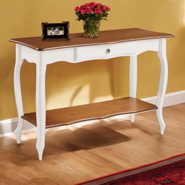 Imagem de Aparador Para Sala Com 1 Gaveta E Prateleira Pés Luiz Xv - Branco Laca Com Tampo E Prateleira Imbuia Glazer