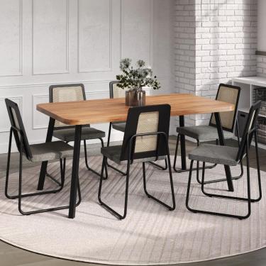 Imagem de Conjunto Sala De Jantar 6 Cadeiras Catânia Carraro Nogal E Preto