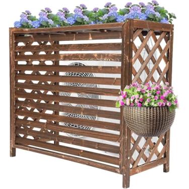 Imagem de Tampa De Ar Condicionado Prateleira De Radiador De Suporte De Flor De Madeira Maciça Para Tela De Privacidade Externa Esconder Ar Condicionado, Placa De Madeira Engrossada, Grade, One Color, L