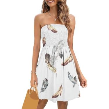 Imagem de Vestido Feminino Verão Smocked Strapless Vestidos Casual Beach Tube Top Vestido Saídas De Praia, White-d, M