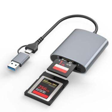 Imagem de Leitor de cartão de memória profissional CFexpress tipo B e SD com slot duplo com velocidade de transferência USB 3.2 Gen 2 (10Gbps), USB-C&USB-A 2 em 1 CFexpress tipo B/SD adaptador de cartão