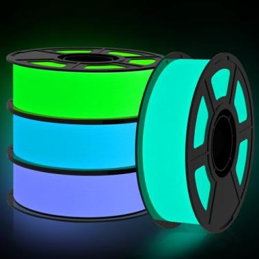 Imagem de Amoybaby Pacote de filamentos de impressora 3D, filamento PLA brilhante 1,75 mm, brilha no escuro filamento de impressão 3D pacote econômico filamento 1 kg × 4, azul, verde, roxo e azul-petróleo