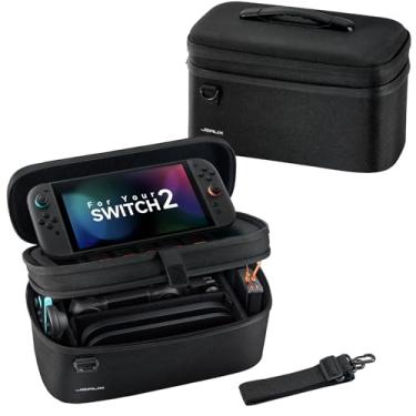 Imagem de JSAUX Estojo de Transporte Multifuncional Compatível com Nintendo Switch 2, bolsa de armazenamento de viagem para dock, controle Pro, acomoda Switch 2 com capa protetora, grande capacidade – Preto