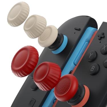 Imagem de JSAUX Protetores de polegar Compatível com Nintendo Switch 2 (2025), capas para polegar do Switch, design ergonômico, capa para joystick Joy-Con Grip - vermelho e bege, 3 pares (6 peças)