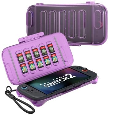 Imagem de JSAUX Capa protetora para Switch 2 (2025), rígida, fina e portátil, à prova de poeira, com compartimento para 10 cartões de jogo integrado, ideal para viagem – Roxo translúcido PC0116