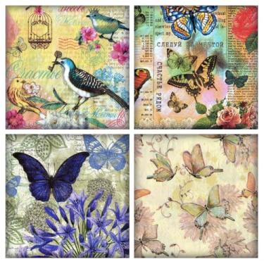 Imagem de 20 guardanapos sortidos para decoupage guardanapos de papel decorativos com 4 estilos vintage floral guardanapos de coquetel papel de seda para artesanato DIY, confecção de cartões, diário de lixo