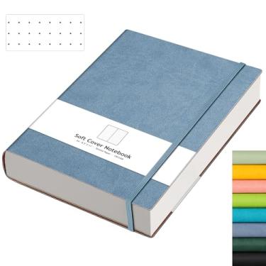 Imagem de AHGXG Caderno pontilhado Bullet – Caderno A4 grande pontilhado, 21 x 28 cm, caderno quadriculado de 320 páginas, papel grosso de 100 g/m², capa macia de couro, com estêncil de diário, bolso interno – cinza azul