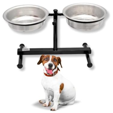 Imagem de Comedouro Duplo Elevado Médio Preto 1200ml Alto Ajustável Regulável Duplo Para Cachorro