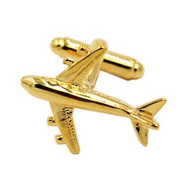 Imagem de Abotoaduras de avião dourado Jumbo Jet Plane Gifts para pilotos Viagem Aircraft Cuffs