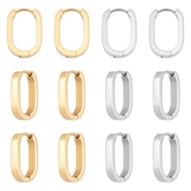 Imagem de UNICRAFTALE Brincos de argola de aço inoxidável 6 cores de 2 cores 17 mm de comprimento oval infinito, conjunto de brincos pequenos para mulheres, faça você mesmo