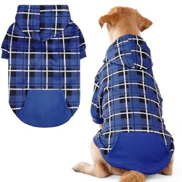 Imagem de EXPAWLORER Moletom com capuz xadrez para cachorro - suéter quente estilo britânico com orifício para trela, roupas Pitbull, roupas de inverno para todas as raças, roupas de cachorrinho e menino-gato