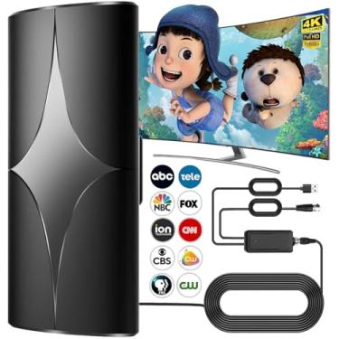 Imagem de Antena de TV interna, 4K 8K Ultra HD Digital, alcance de 10 metros com amplificador de sinal, canais locais gratuitos