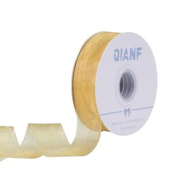 Imagem de QIANF Fita de organza transparente champanhe de 2,5 m, fita de tule para convites de casamento, buquês de flores de noiva, embrulho de chá de bebê, decoração de árvore de Natal, laços, artesanato DIY