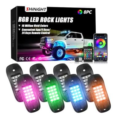Imagem de SHINIGHT 8 cápsulas de luzes LED para caminhões, luzes de rock LED RGB com aplicativo/controle remoto e modo de música, kit de luzes neon à prova d'água para carros Jeep Truck UTV SUV (SNTCX-10)