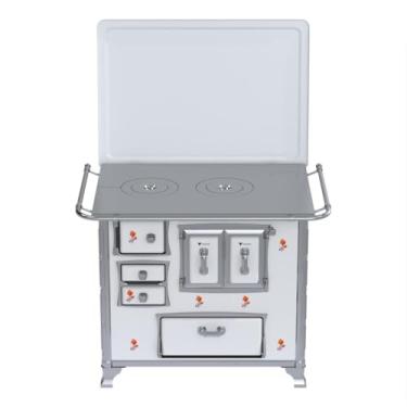 Imagem de Fogão a Lenha GII N 2 Gab Sec Branco Flor com Tampa Saida Direita