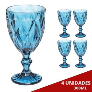 Imagem de 4 Taças de Vidro Diamond Azul Água Suco 300ML Tendência - Ecos, Diaman