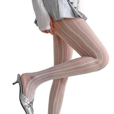 Imagem de Meia-calça Feminina Vintage Com Padrão De Renda, Rede De Pesca, Sólida