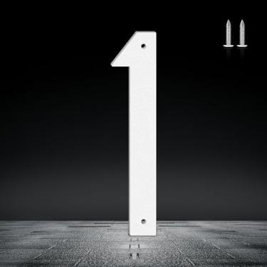 Imagem de Números e letras de metal de 17 cm, placas de endereço modernas brancas, números de caixa de correio com kit de unhas, para casas, hotéis, apartamentos, ruas (número 1)