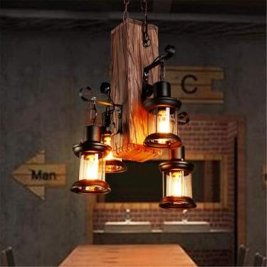 Imagem de Lâmpada Suspensa Vintage Lâmpada Pendente Retro Edison Loft Lustre Retro Industrial Lâmpada De Teto De Ferro Ajustável Em Altura E27 Madeira Ferro Abajur De Vidro Lâmpada Pen, 4Heads