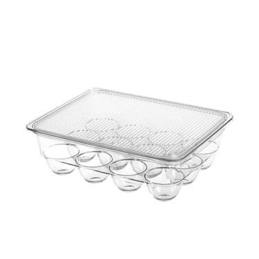 Imagem de Fenteer Bandeja transparente para ovos de geladeira com tampa, recipiente para ovos para organização de cozinha, organizador de geladeira multifuncional leve, 12 Compartimentos