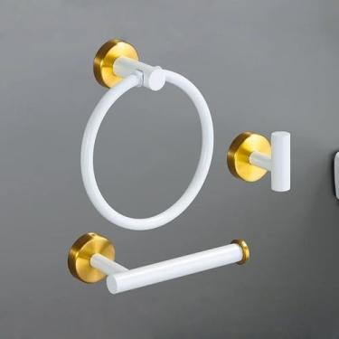 Imagem de Conjunto de acessórios para banheiro em ouro branco, barra de toalha de aço inoxidável 304, porta-papel higiênico, gancho para roupão, conjunto de 3 peças A