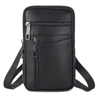 Imagem de Bolsa Transversal Masculina de Couro Sintético, Multi-compartimentos com Zíper, Preta