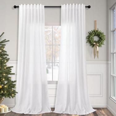 Imagem de Cortinas Pitalk, linho branco, 108 cm de comprimento, sala de estar, 2