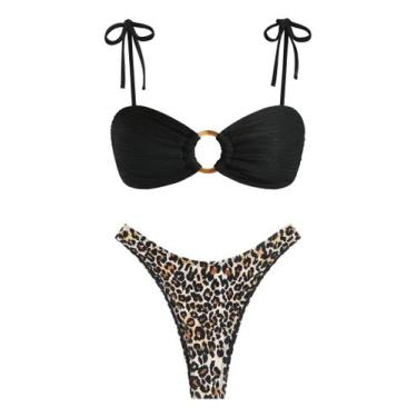 Imagem de Conjunto de biquíni ZAFUL Sexy Tie, alça espaguete, maiô de perna alta