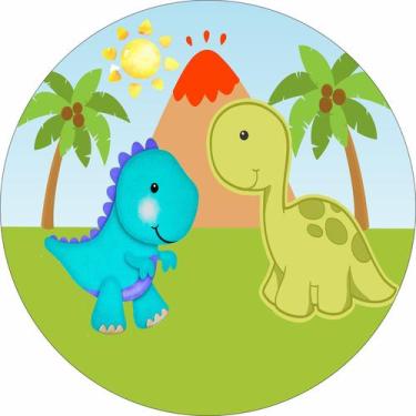 Imagem de Painel de Lona Redondo Dinos Solzinho Fundo Coqueiros - Fabrika De fes