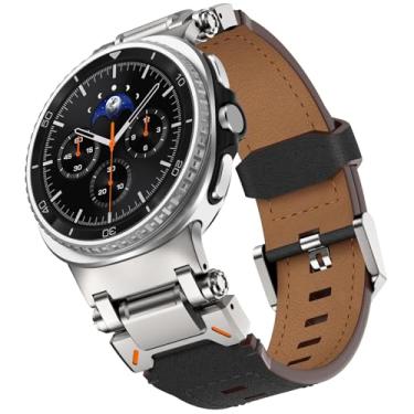 Imagem de WINGLE Pulseira de couro para Samsung Galaxy Watch Ultra de 47 mm 2025/2024 masculina, resistente, de grão superior, com conector de metal, armadura clássica, casual, negócios, Galaxy Watch, ultra