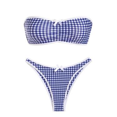 Imagem de Biquíni, biquíni, feminino, guingão, sem alças, azul, tamanho S - ZAFU