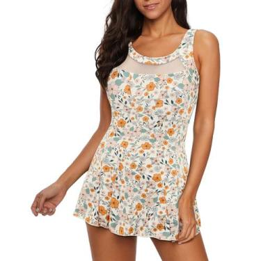 Imagem de Maiô de uma peça Zando com estampa floral laranja para mulheres