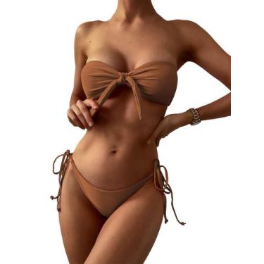 Imagem de Biquíni ZAFUL Knotted Bandeau sem alças de corte alto para mulheres