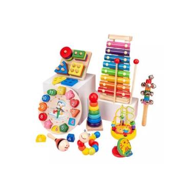 Imagem de Brinquedos didáticos de madeira Montessori para bebês e crianças, conj