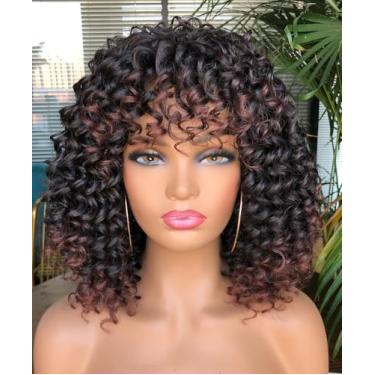 Imagem de GEMBON Perucas afro encaracoladas para mulheres negras, peruca encaracolada com franja, fibra sintética, aparência natural, sem cola, para uso diário