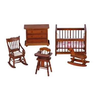 Imagem de KiBcsLic Conjunto de móveis para casa de bonecas 5 peças 1:12, artesanato, enfeites clássicos, brinquedos infantis, brinquedos de faz de conta para meninos e