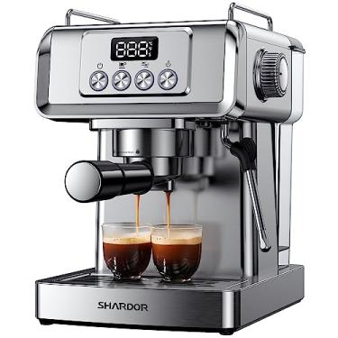 Imagem de SHARDOR Máquina de café expresso de 20 bar para barista doméstico, varinha de vapor embutida para latte e cappuccino, cafeteira de aço inoxidável com visor de temperatura, 1350 W, reservatório de água