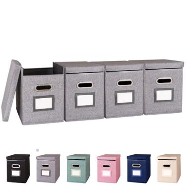 Imagem de ComfortKeeper Pacote com 4 organizadores de pastas de arquivos suspensos com tampa, caixa de armazenamento de arquivos de tecido tamanho carta dobrável, suporte portátil de documentos de escritório